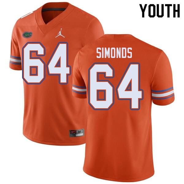 NCAA Florida Gators Riley Simonds Youth #64 Jordan Brand Orange Stitched Authentic College Football Jersey OMF1564DG